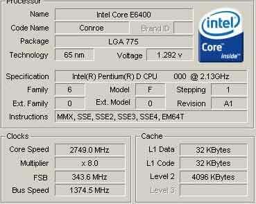 Core E6400 (2.13 ГГц) разогнанный до 2.75 ГГц
