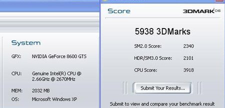 Результат неразогнанной 8600 GTS в 3DMark 2006