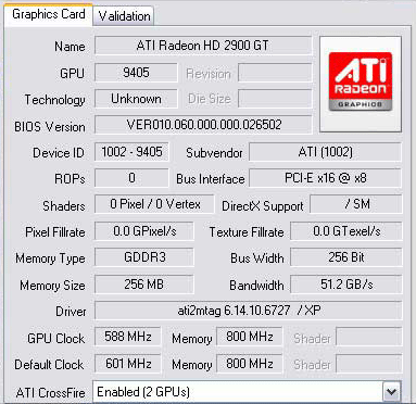 Radeon HD 2900 GT в GPUZ