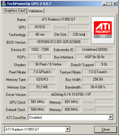 Программа GPU-Z, версия 0.0.7