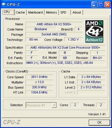 Скриншот CPU-Z процессора Athlon 64 X2 5000+ Black Edition
