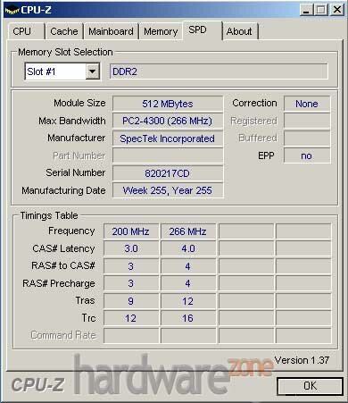 SpecTek DDR2 PC-4300 (PD64M6408U37YD2J-37E) SPD